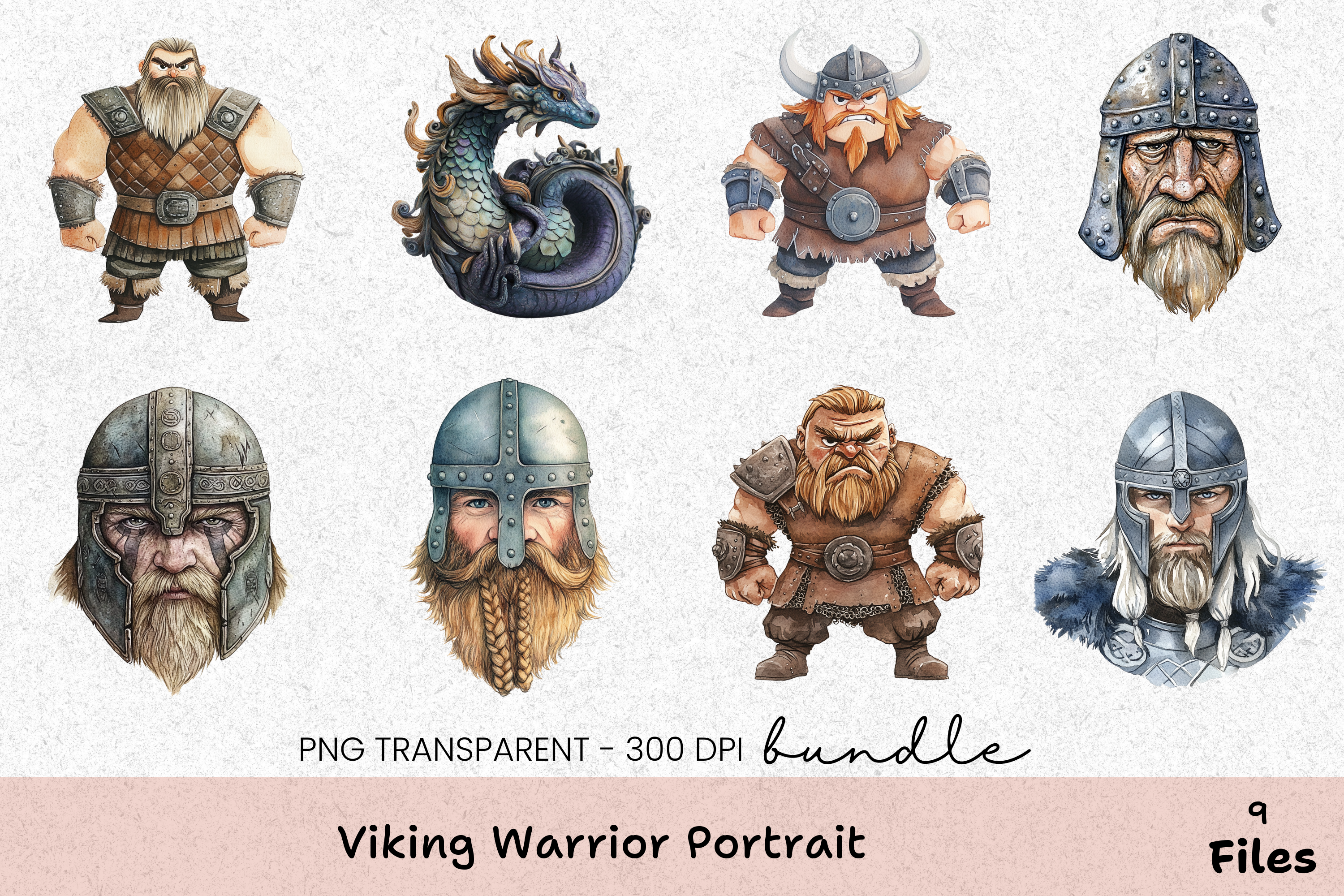 Viking Warrior Portrait Clipart Bundle