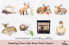 Sleeping Fawn with Rose Floral Clipart Bundle - CraftNest - Digital Crafting and Art
