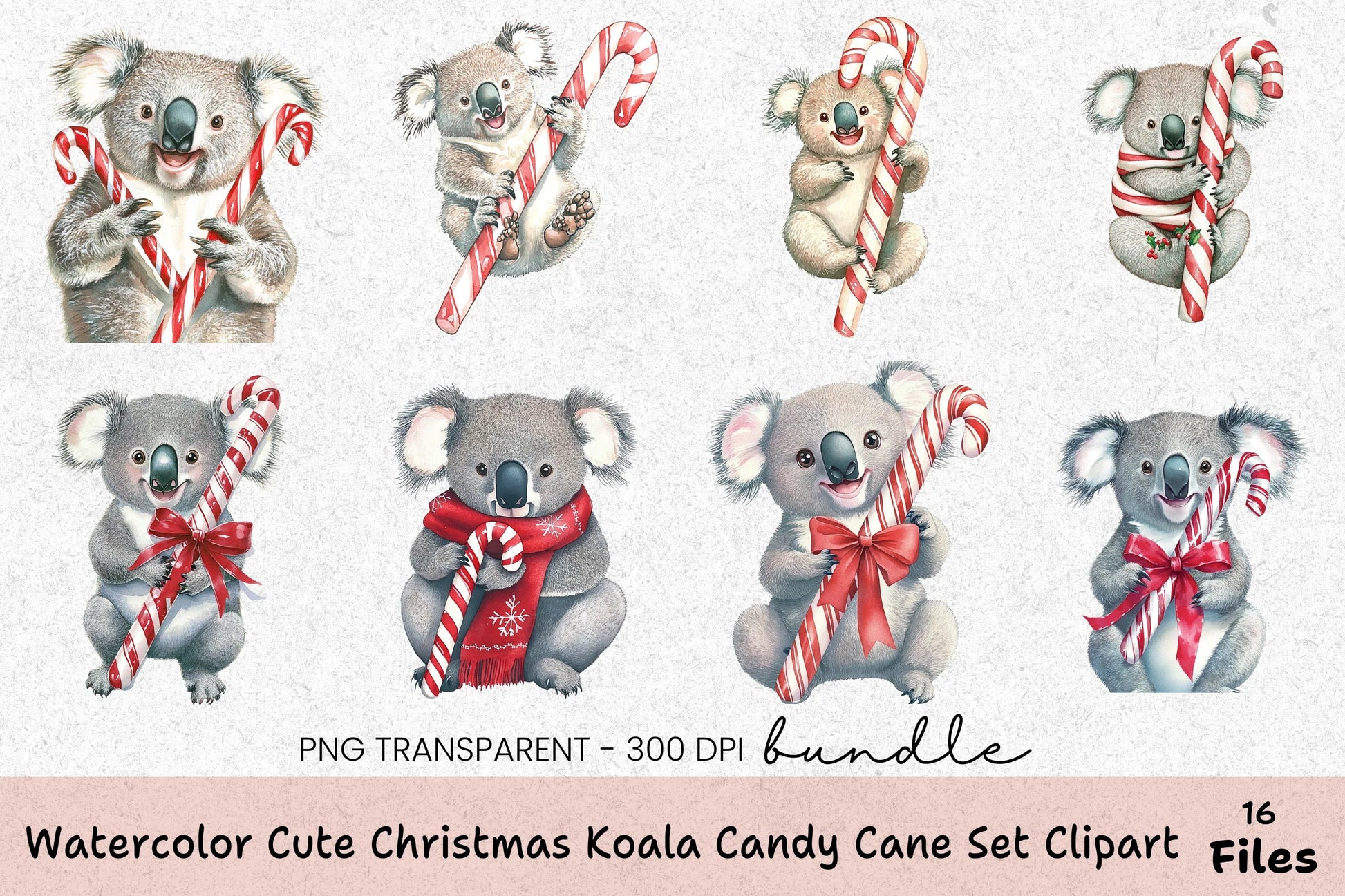 Cute Christmas Koala Candy Cane Clipart Bundle - CraftNest - Digital Crafting and Art