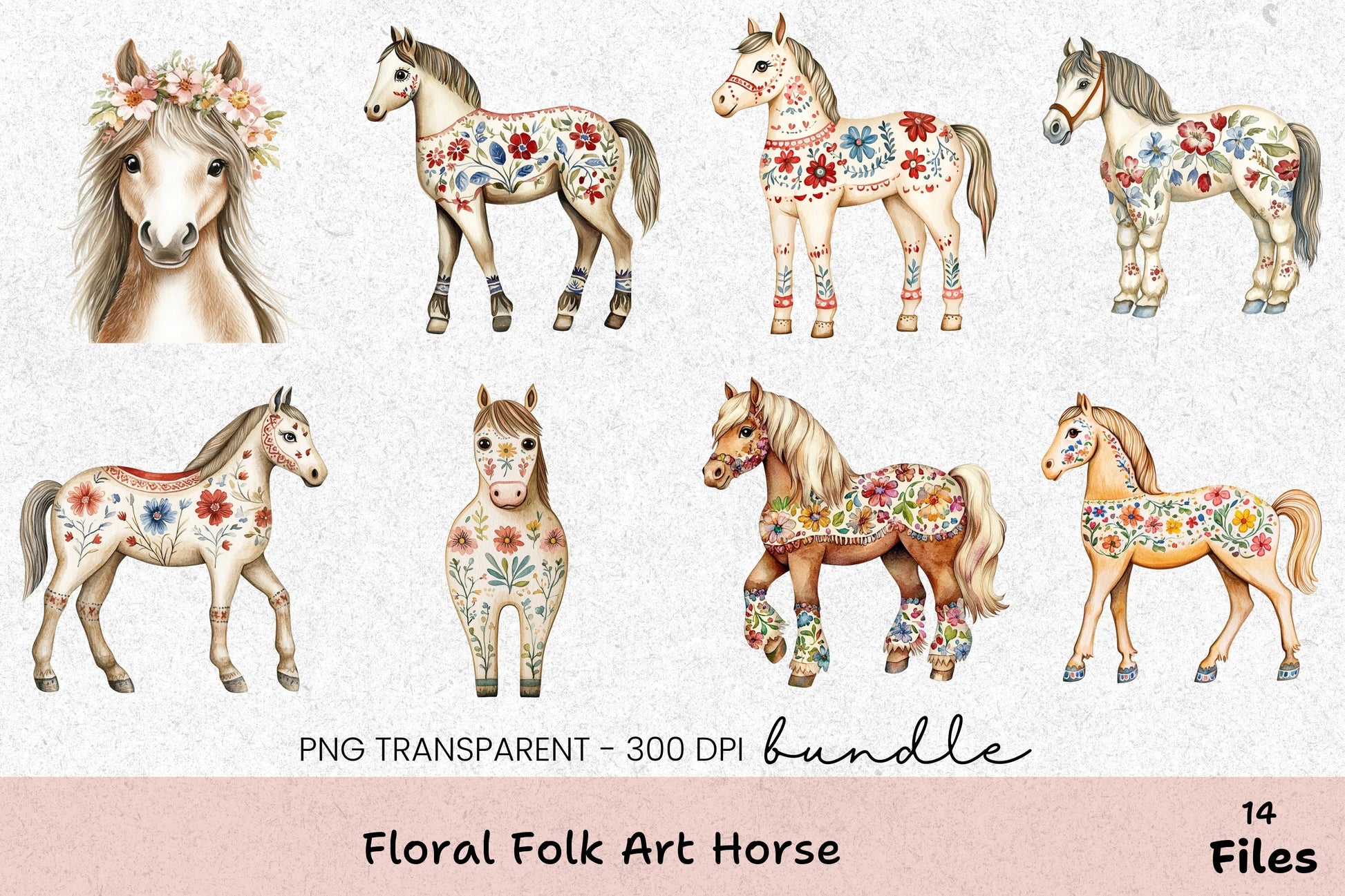 Floral Folk Art Horse Clipart Bundle - CraftNest - Digital Crafting and Art