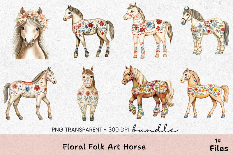 Floral Folk Art Horse Clipart Bundle - CraftNest - Digital Crafting and Art