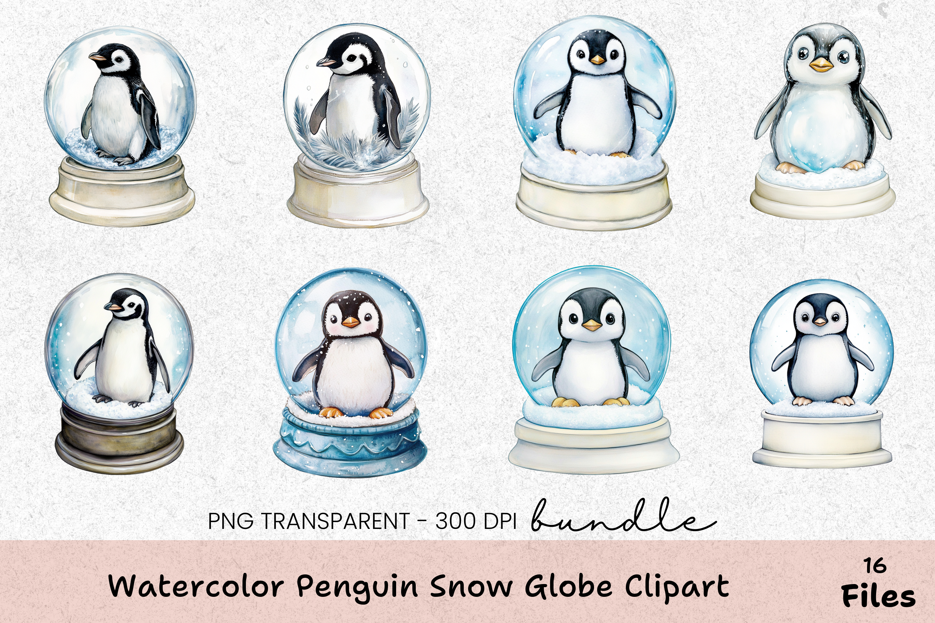Penguin Snow Globe Clipart Bundle