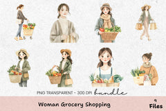 Women's Grocery Shopping Clipart Bundle - CraftNest - Digital Crafting and Art