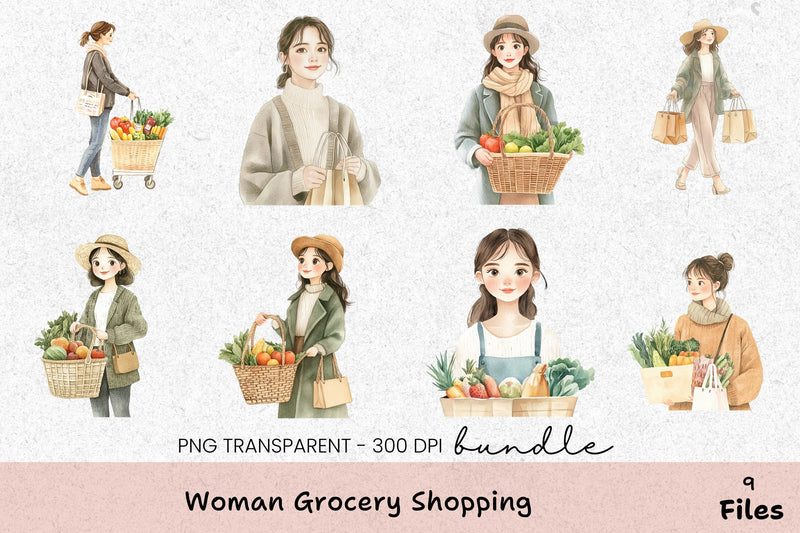 Women's Grocery Shopping Clipart Bundle - CraftNest - Digital Crafting and Art