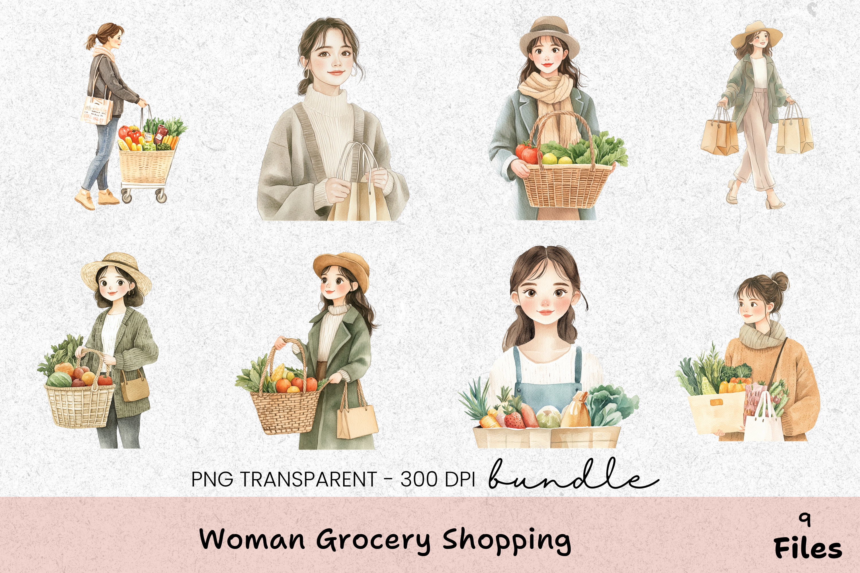 Women's Grocery Shopping Clipart Bundle