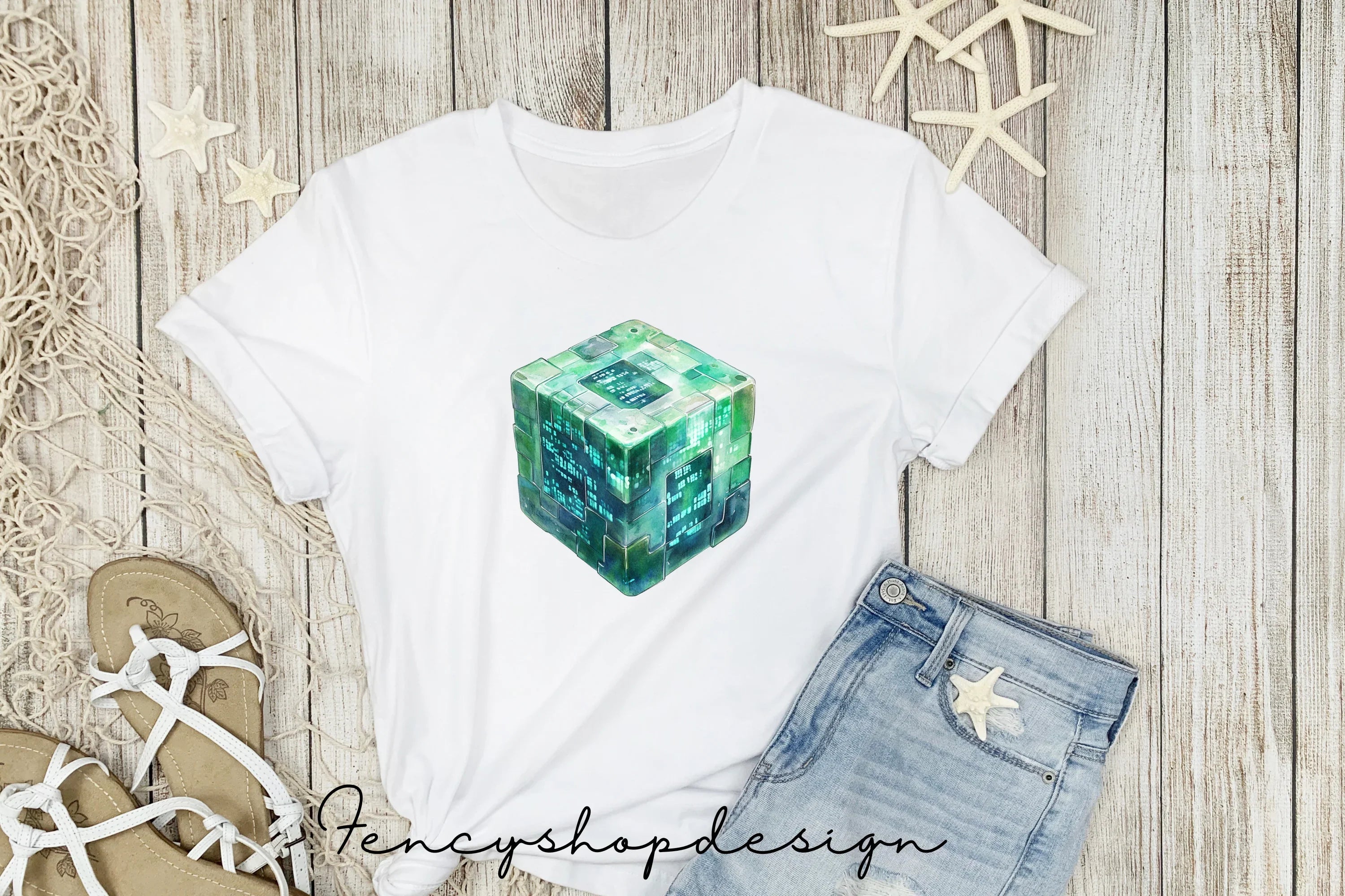 Abstract Blue Green Geometric Cubes Clipart Bundle