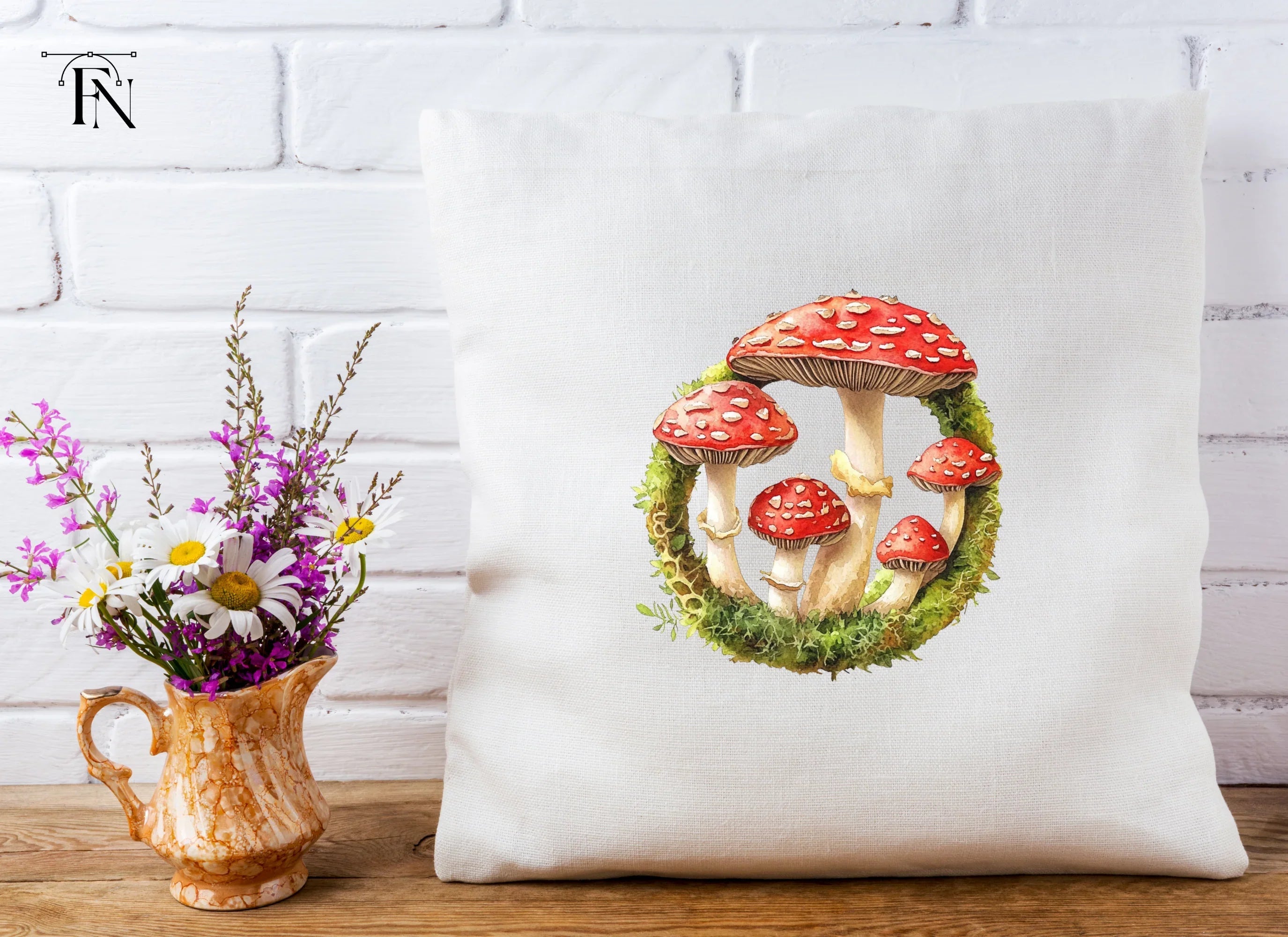 Amanita Mushroom Mossy Wreath Clipart Bundle