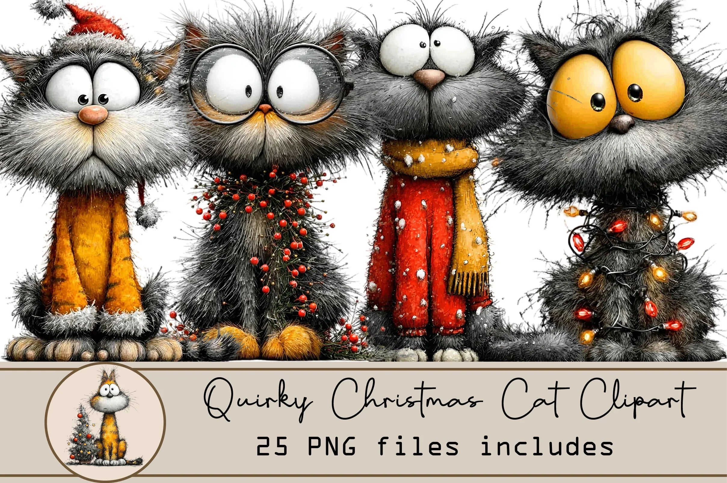Quirky Christmas Cat Clipart Bundle - CraftNest - Digital Crafting and Art