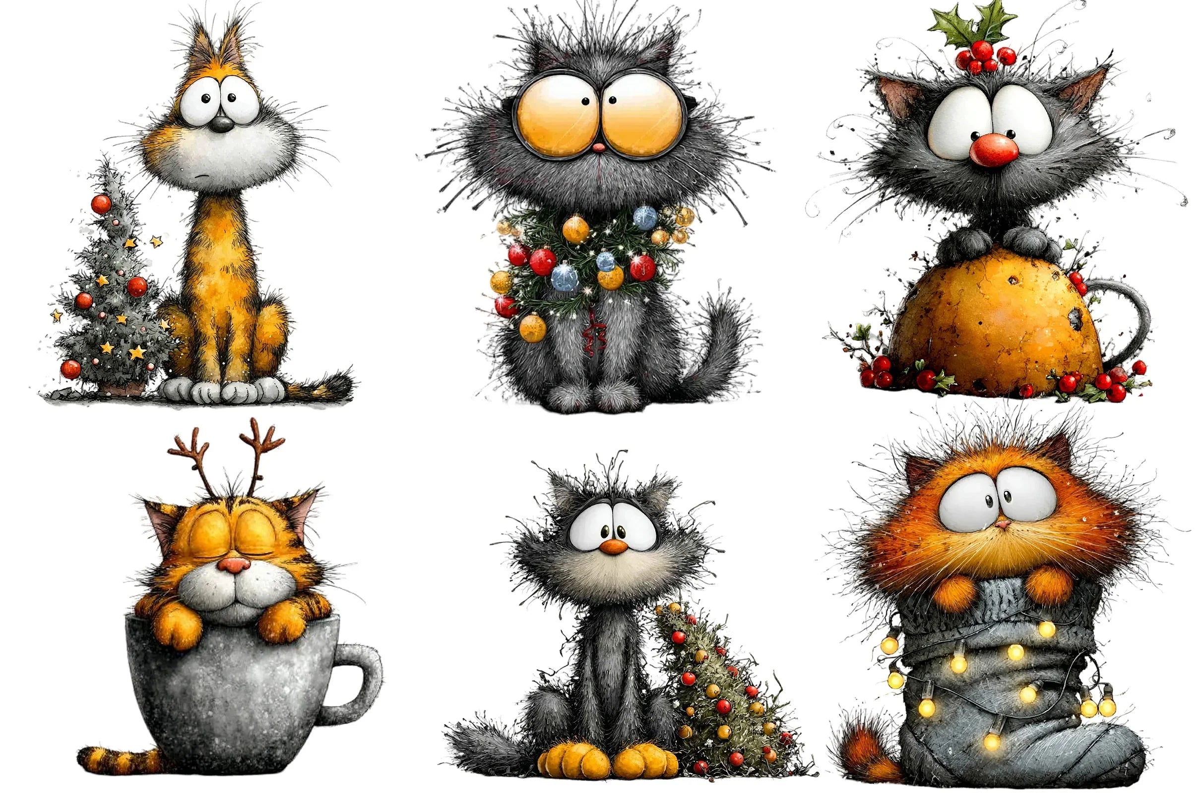 Quirky Christmas Cat Clipart Bundle - CraftNest - Digital Crafting and Art