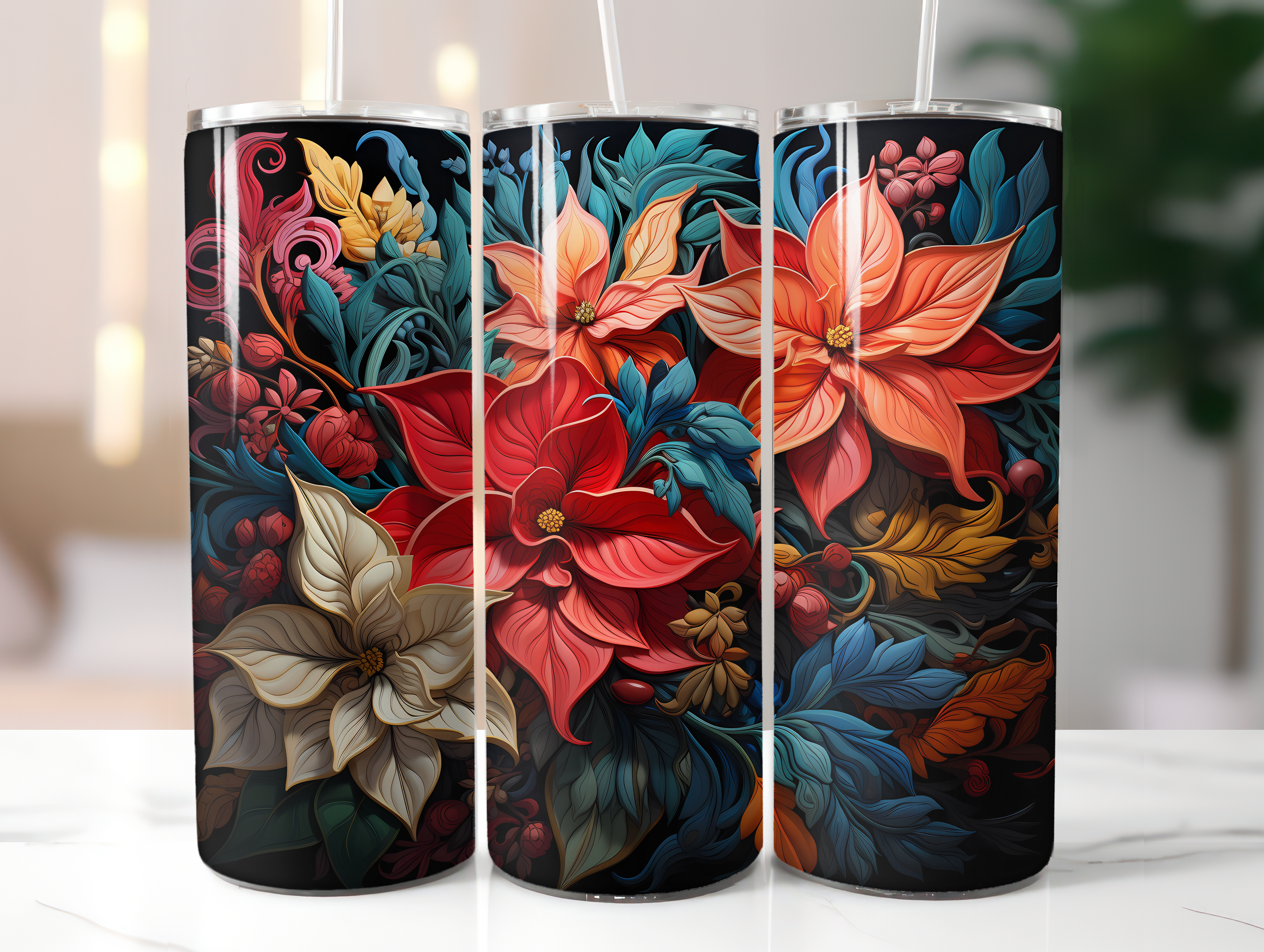 Christmas Poinsettias Tumbler Wrap - CraftNest