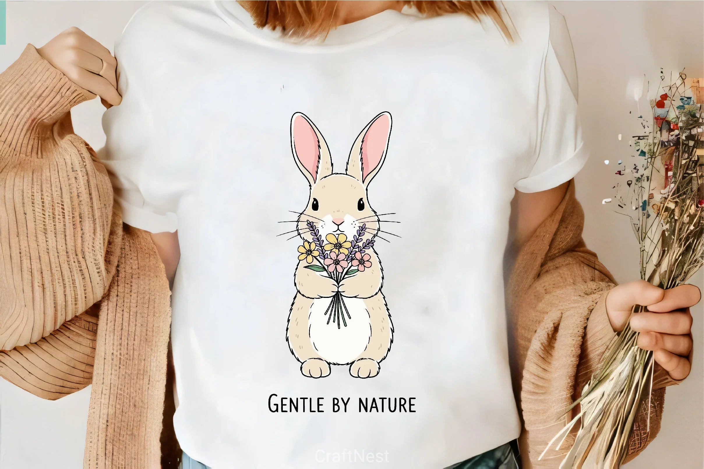 Cute Bunny with Spring Flowers Clipart Bundle 7 - CraftNest - Digital Crafting and Art