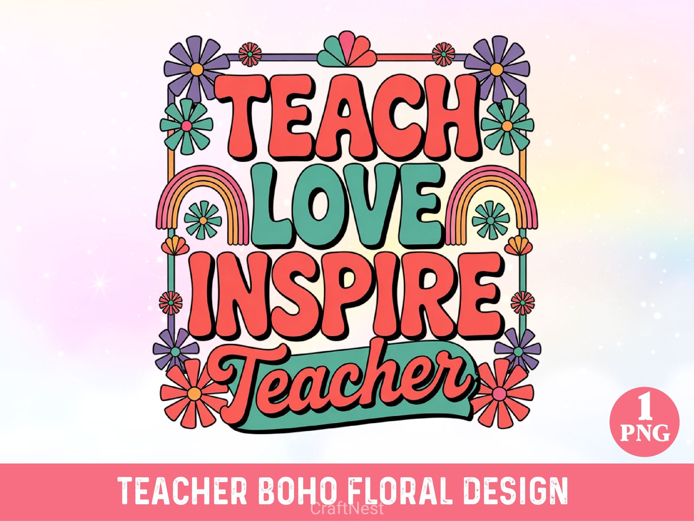 Teacher Boho Floral SVG Bundle