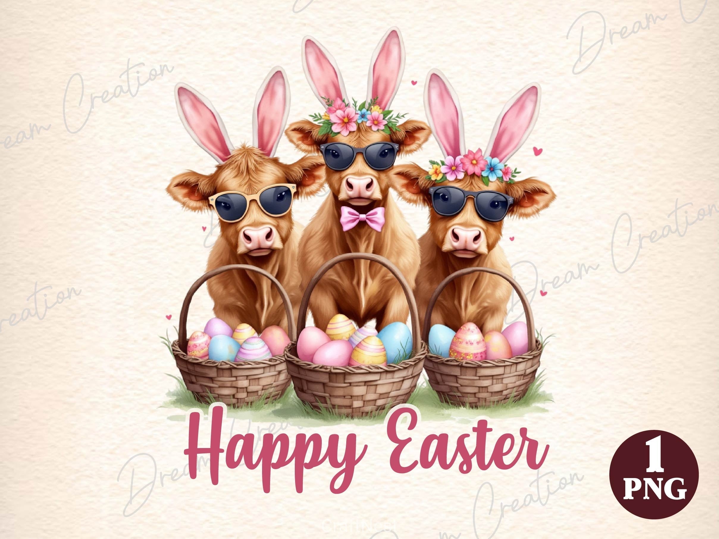 Cute Cow Easter Retro Easter Clipart Bundle