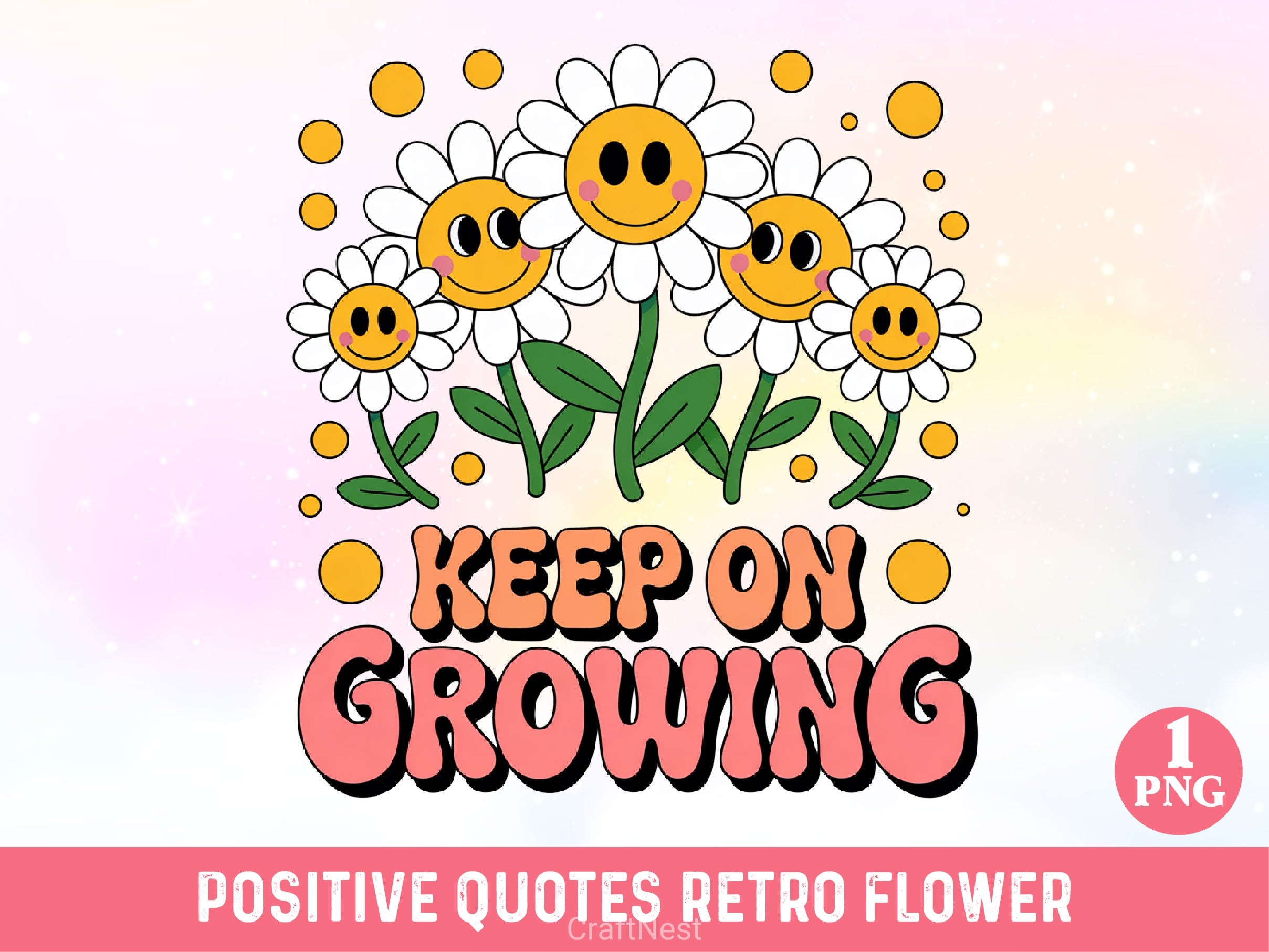 Positive Quotes Retro Flower Clipart Bundle