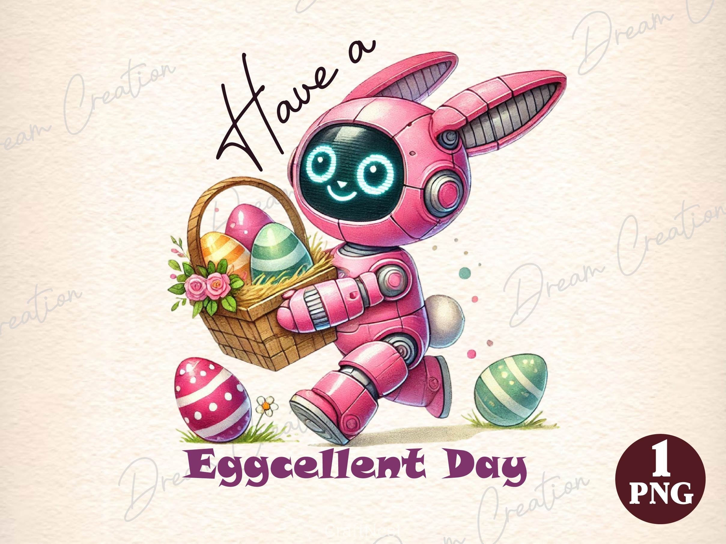 Have A Eggcellent Day Toddler Bunny Bot Clipart Bundle
