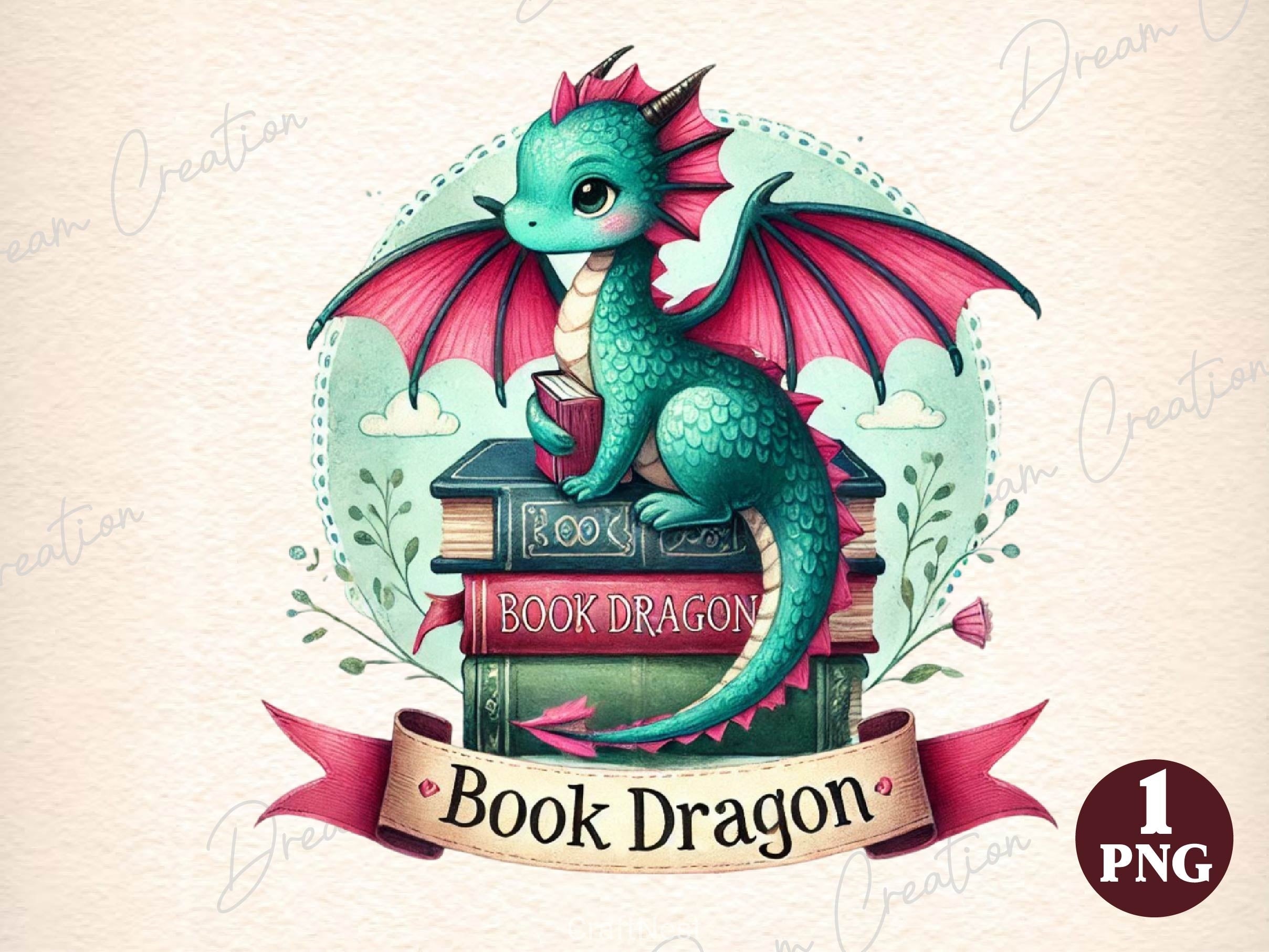 Funny Book Lover Book Reading Dragon Clipart Bundle 3