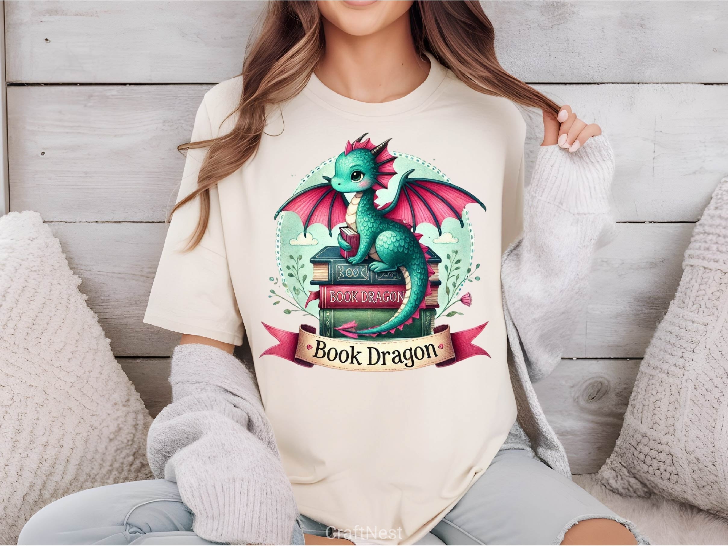Funny Book Lover Book Reading Dragon Clipart Bundle 3