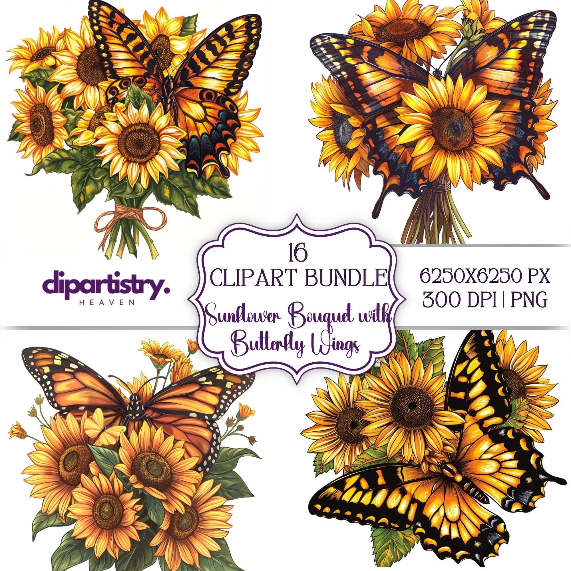 Sunflower Bouquet Butterfly Flowers Clipart - CraftNest - Digital Crafting and Art