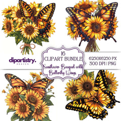 Sunflower Bouquet Butterfly Flowers Clipart - CraftNest - Digital Crafting and Art