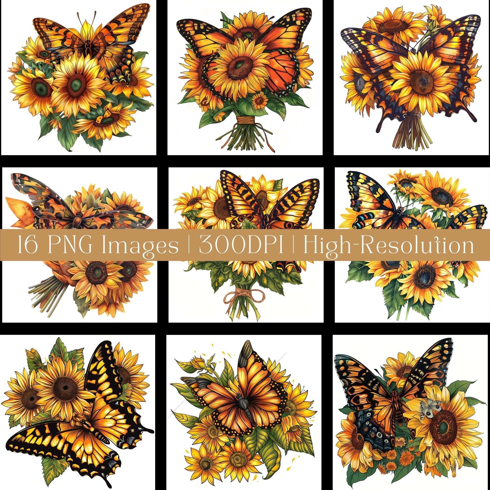 Sunflower Bouquet Butterfly Flowers Clipart - CraftNest - Digital Crafting and Art