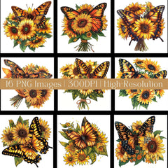 Sunflower Bouquet Butterfly Flowers Clipart - CraftNest - Digital Crafting and Art