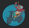 Animated Scooter Rider Emblem Embroidery Design