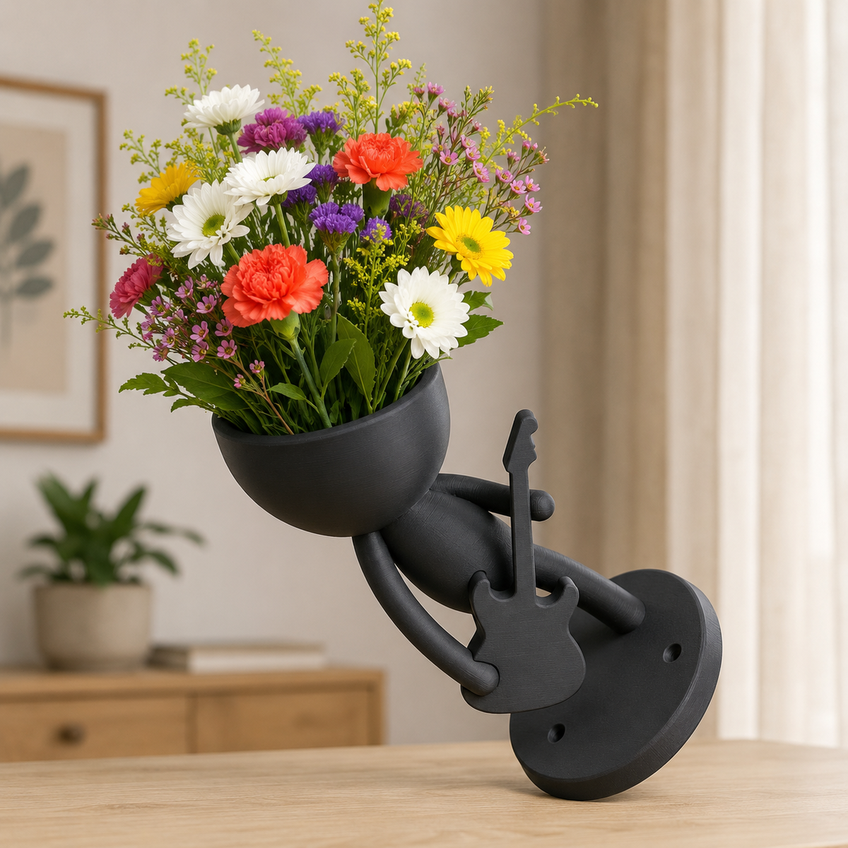 Rock Guitar Character Planter Print STL File