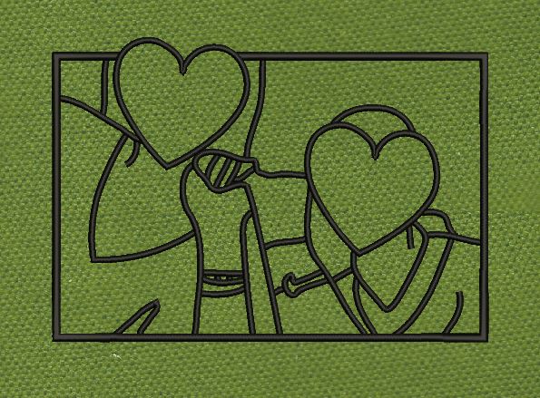 Heart Connection Outline Pair Embroidery Design