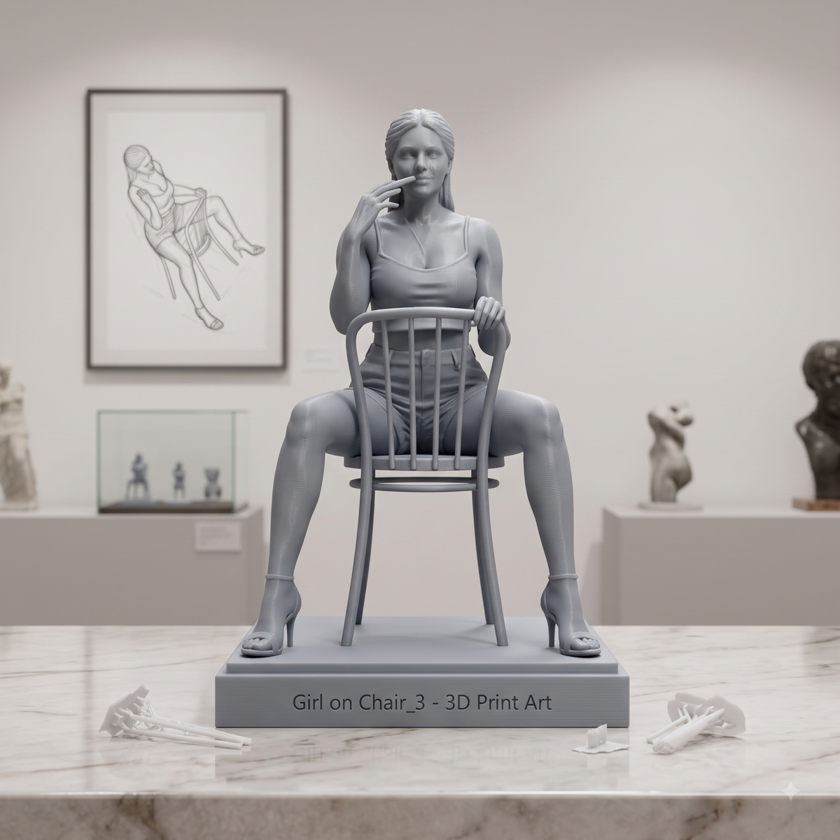 Girl on Chair Sculpture Print STL File