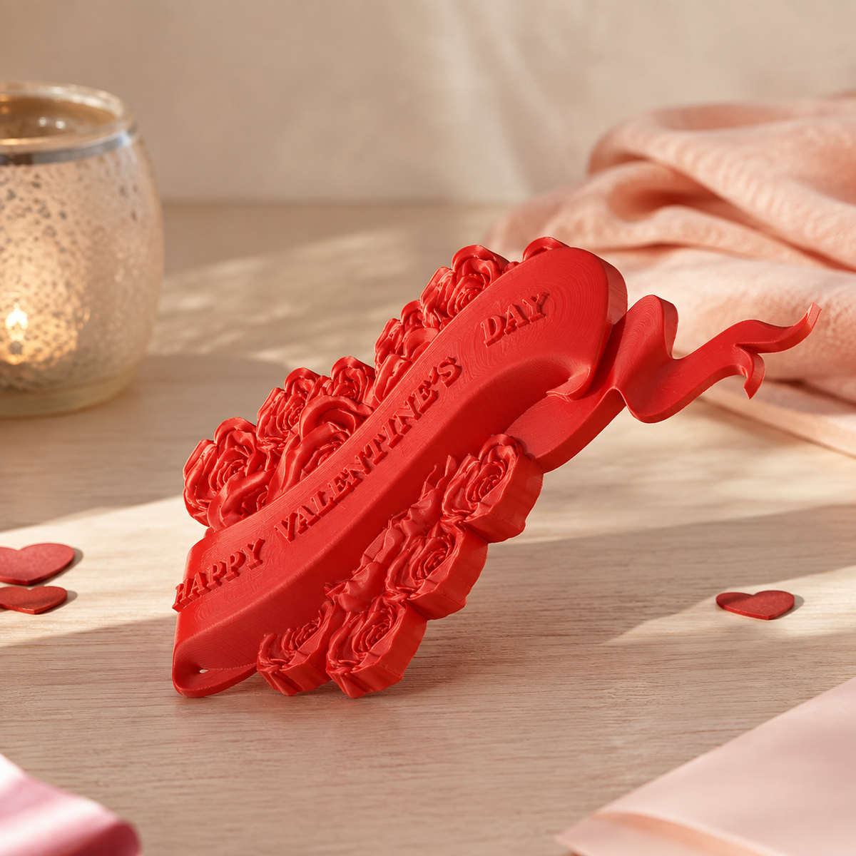 Valentine Heart Rose Decor Print STL File