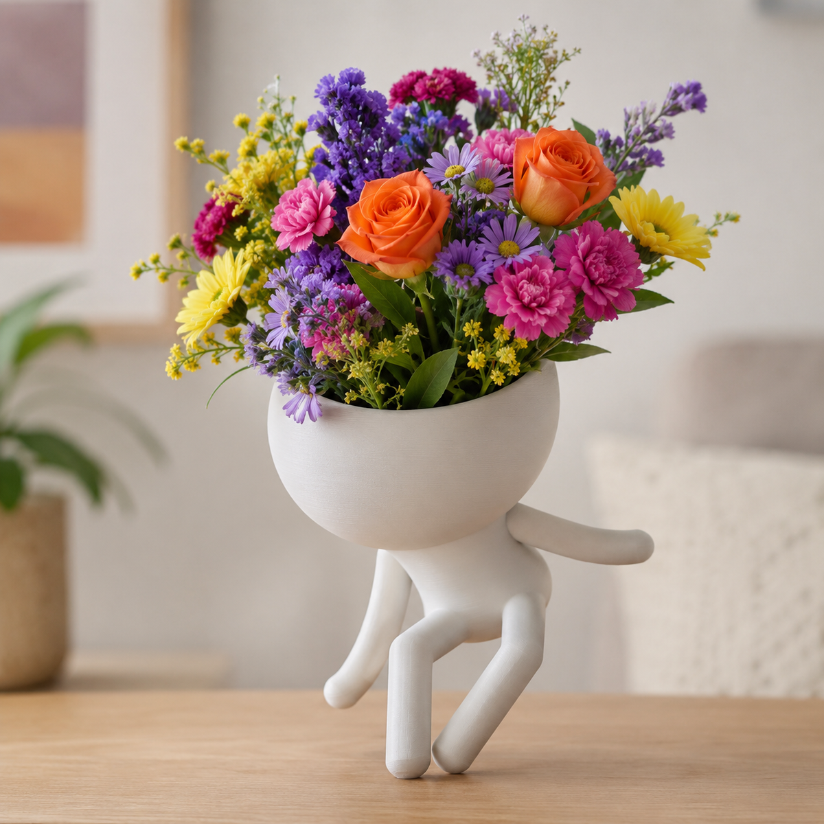 Relaxed Kneeling Character Planter Print STL File