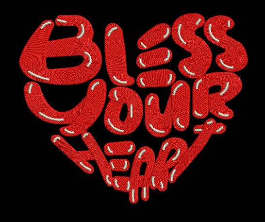 Heart Typography Stitch Embroidery Design