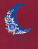 Blue Floral Crescent Moon Embroidery Design