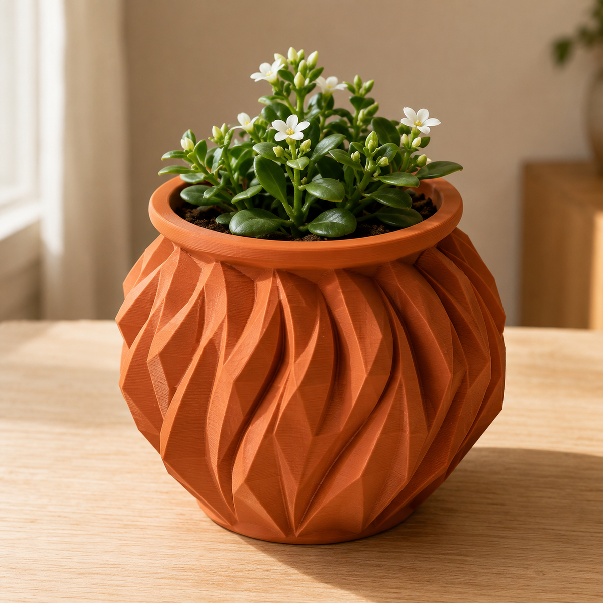 Wave Ribbed Flower Pot Print STL File