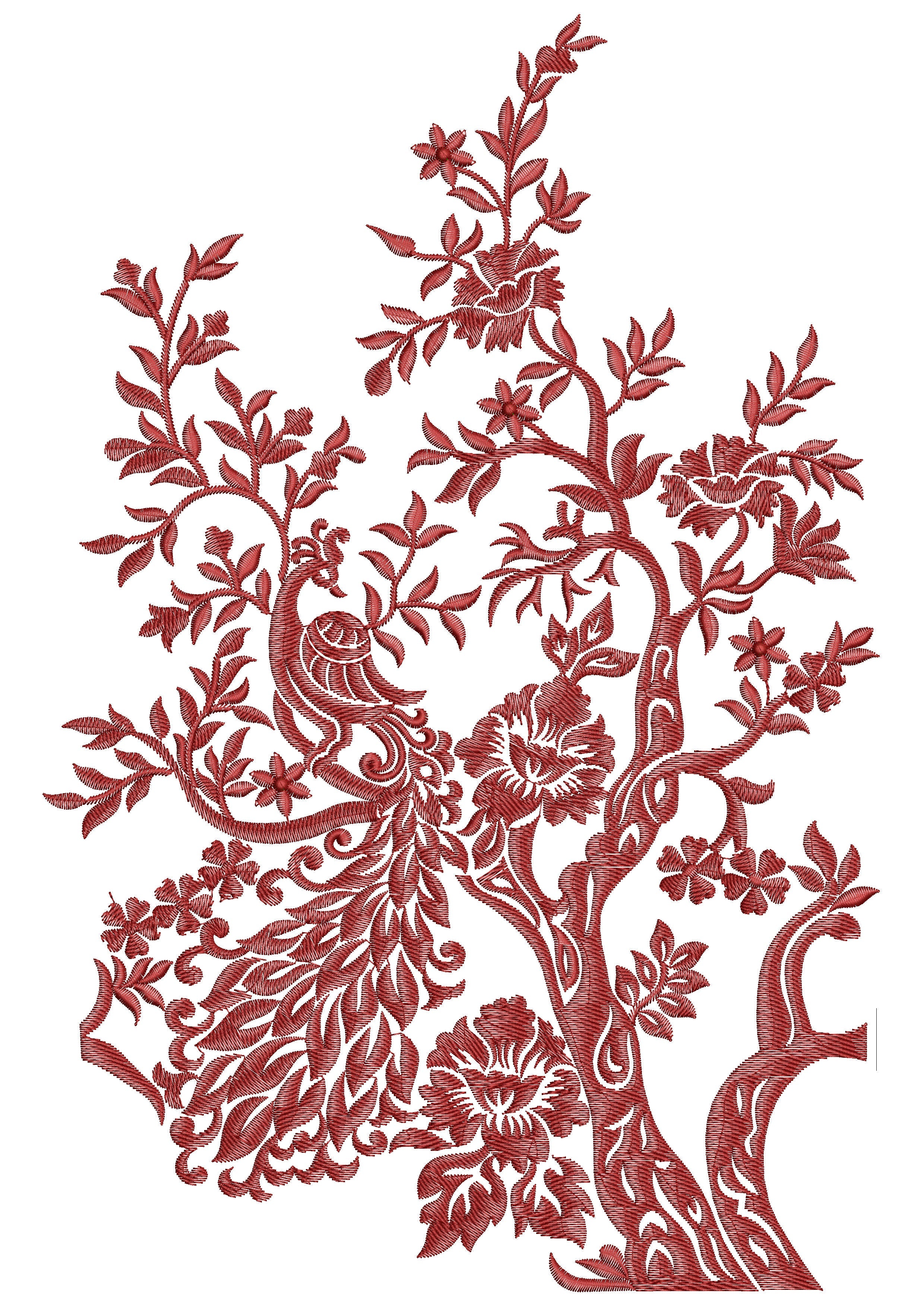 Tree Peacock Embroidery Design