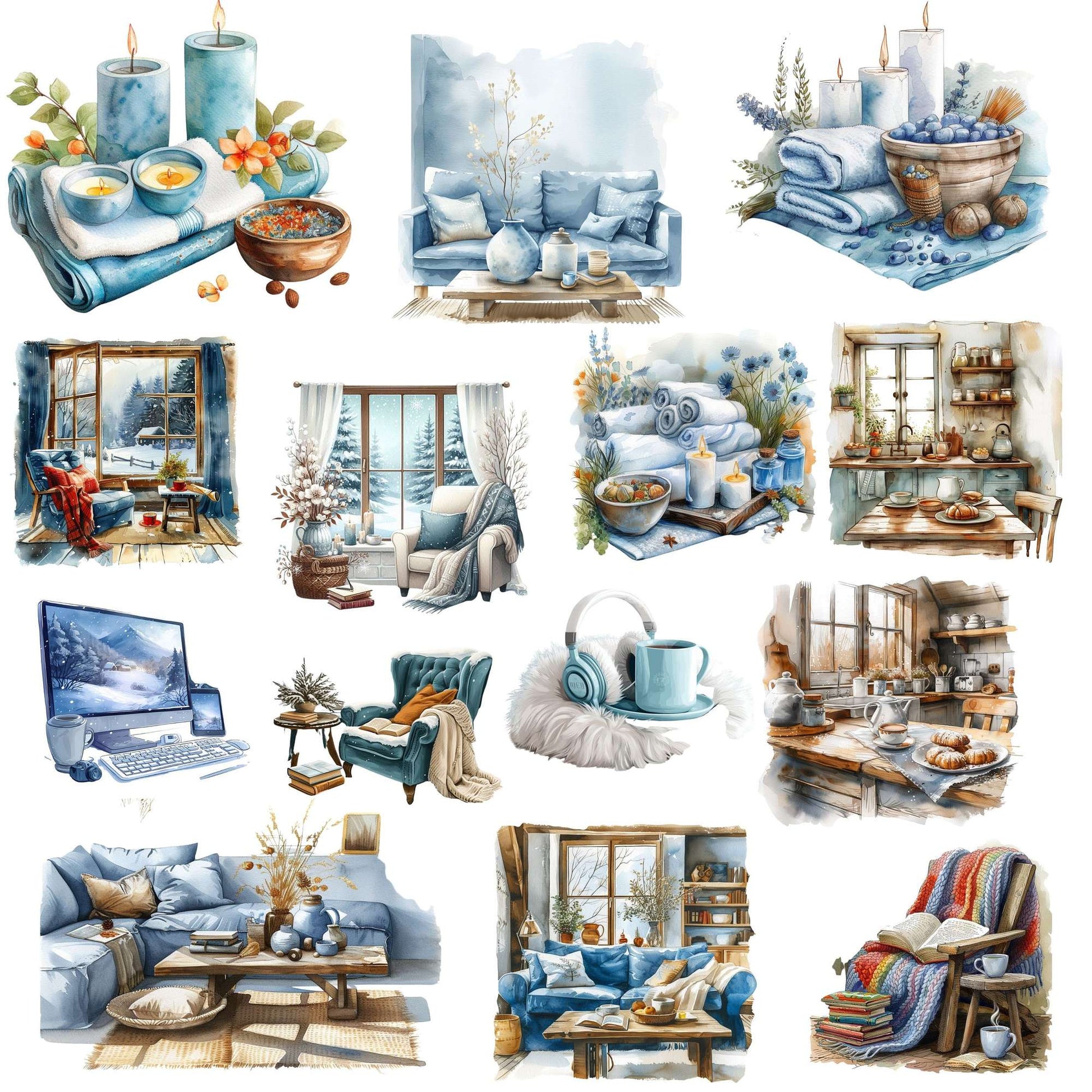 Cozy Home Winter Blue Clipart - CraftNest - Digital Crafting and Art