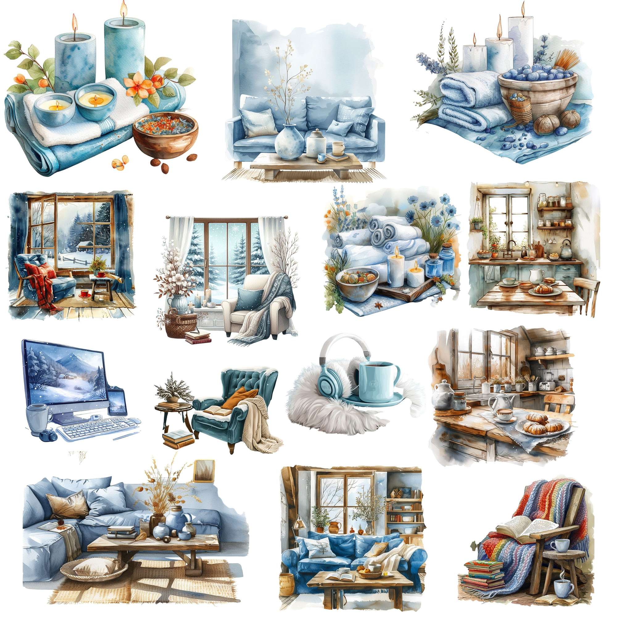 Cozy Home Winter Blue Clipart - CraftNest - Digital Crafting and Art