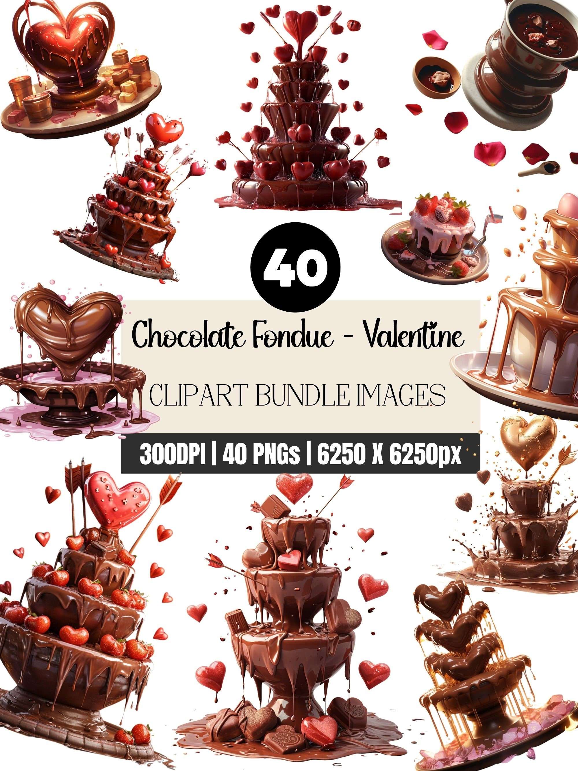 Chocolate Fondue Valentines Clipart - CraftNest - Digital Crafting and Art