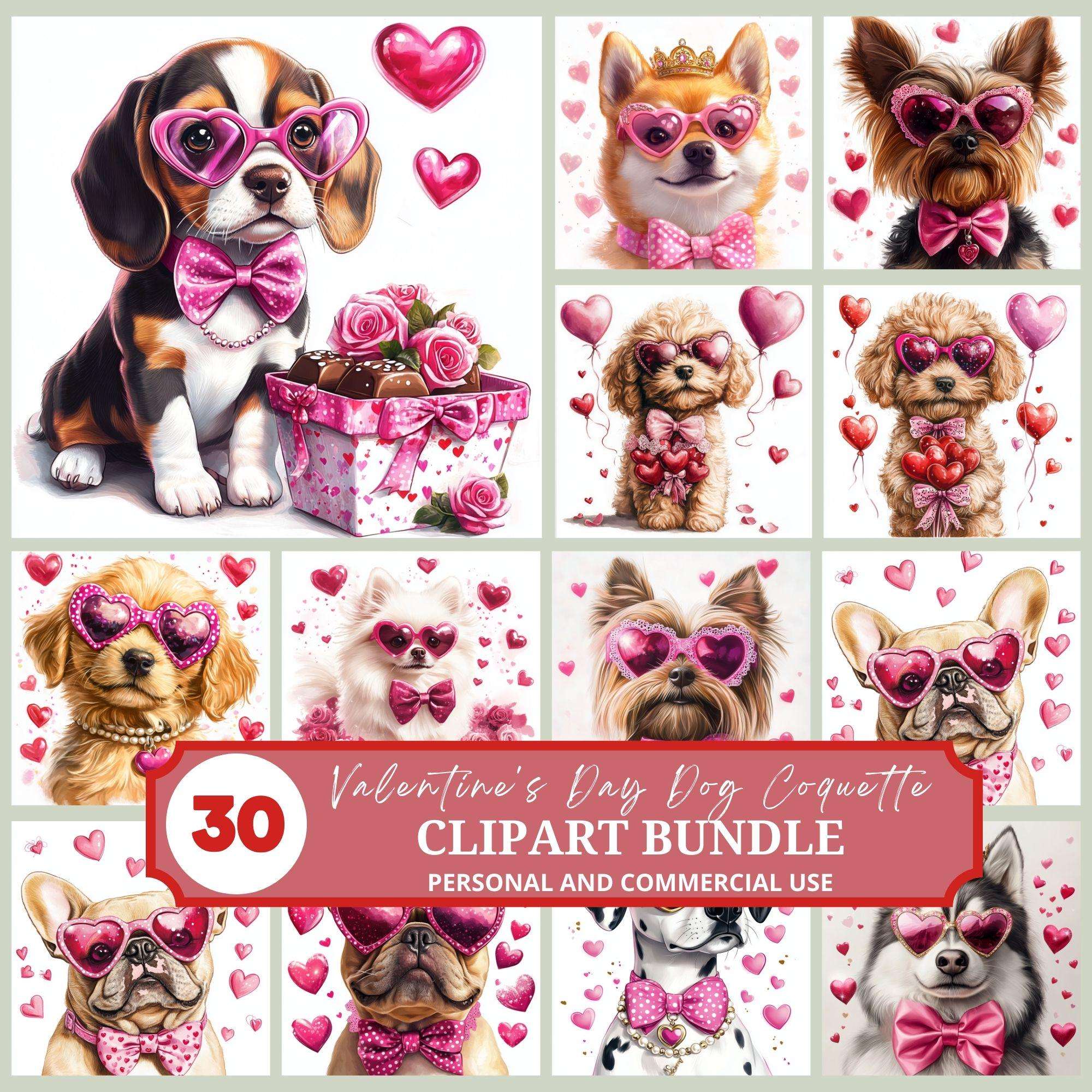 Valentine's Day Dog Coquette Clipart - CraftNest - Digital Crafting and Art