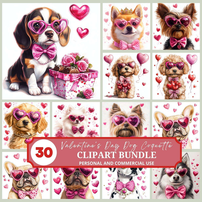 Valentine's Day Dog Coquette Clipart - CraftNest - Digital Crafting and Art
