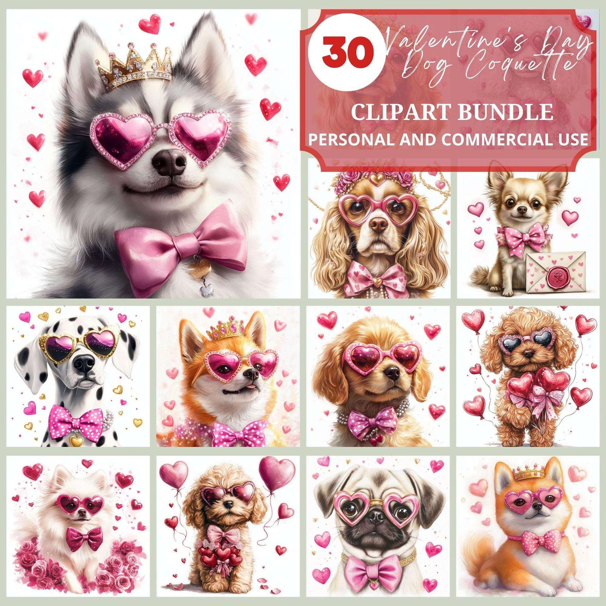 Valentine's Day Dog Coquette Clipart - CraftNest - Digital Crafting and Art