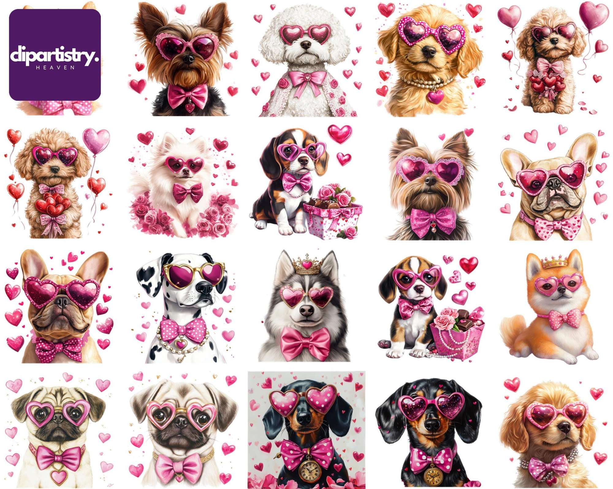 Valentine's Day Dog Coquette Clipart - CraftNest - Digital Crafting and Art