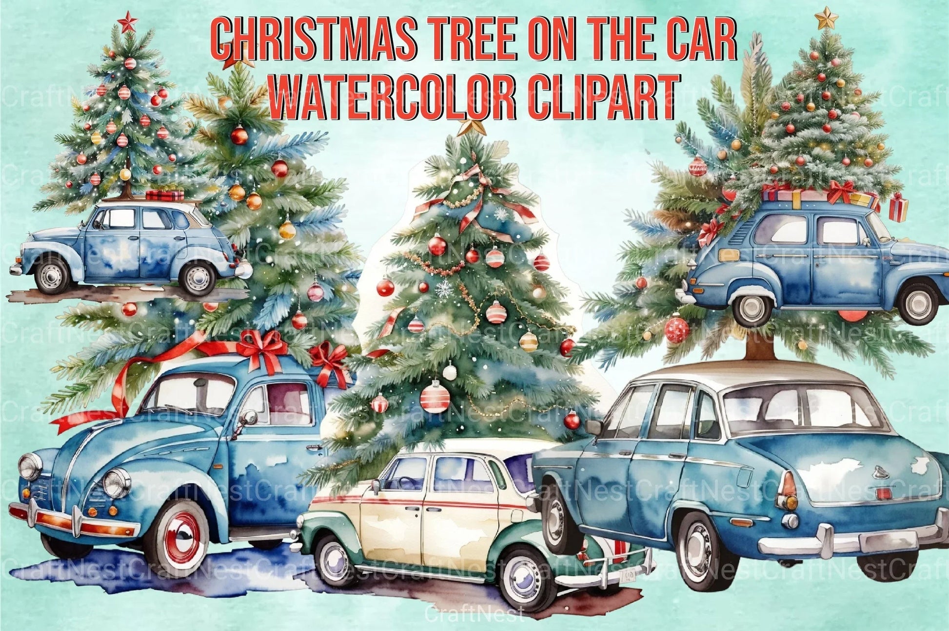 Christmas Tree on Car Clipart Bundle - CraftNest - Digital Crafting and Art