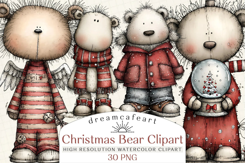 Whimsical Christmas Bear Clipart Bundle - CraftNest - Digital Crafting and Art