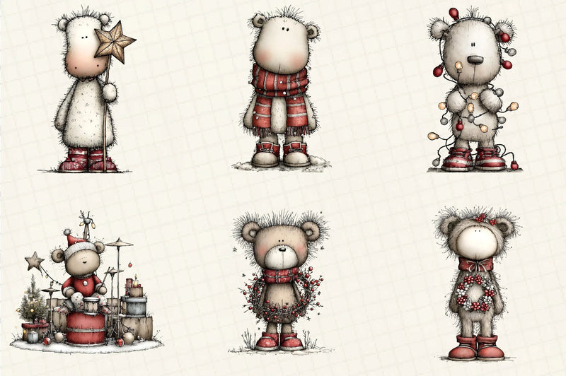 Whimsical Christmas Bear Clipart Bundle - CraftNest - Digital Crafting and Art