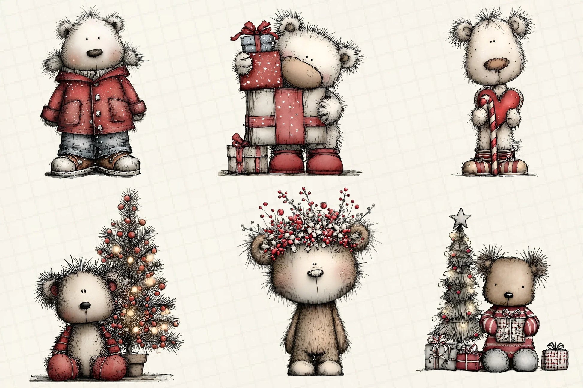 Whimsical Christmas Bear Clipart Bundle - CraftNest - Digital Crafting and Art
