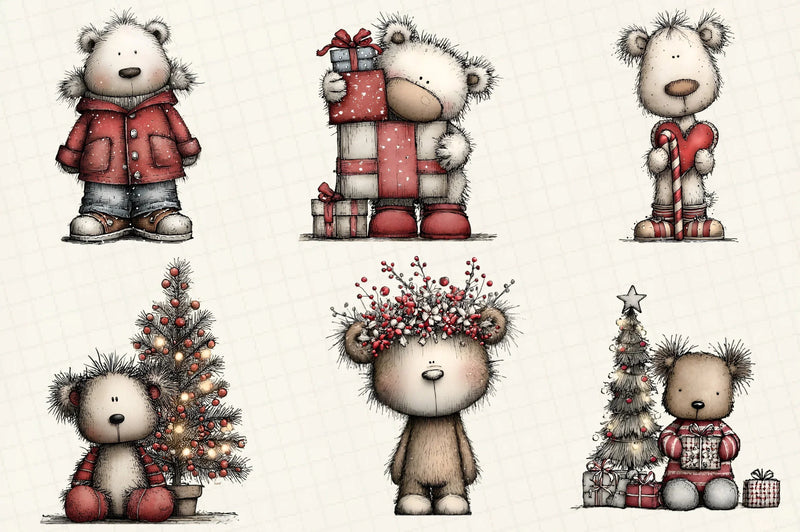 Whimsical Christmas Bear Clipart Bundle - CraftNest - Digital Crafting and Art
