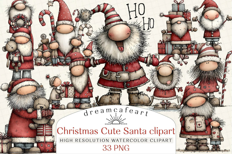 Whimsical Christmas Santa Clipart Bundle - CraftNest - Digital Crafting and Art