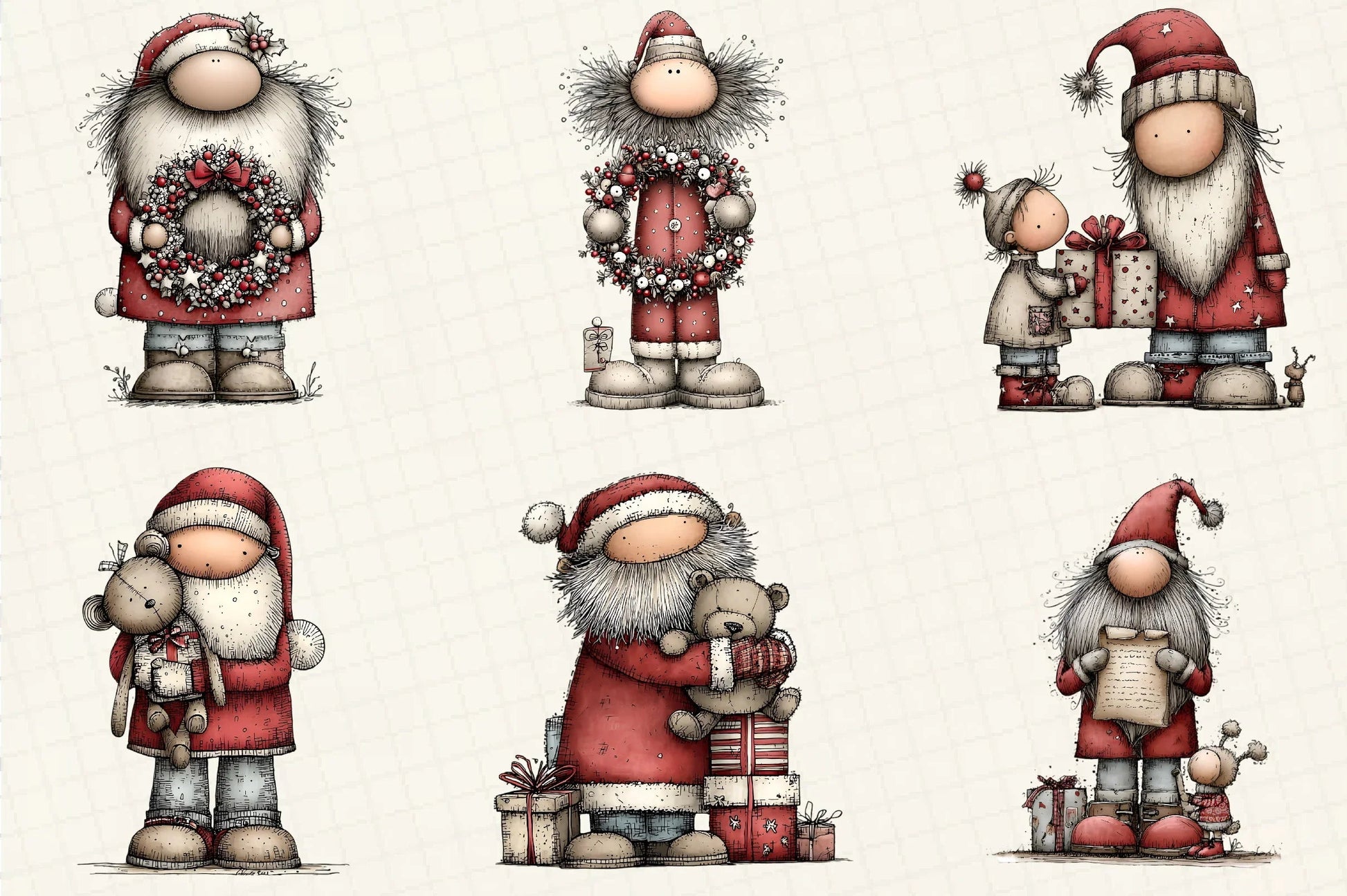 Whimsical Christmas Santa Clipart Bundle - CraftNest - Digital Crafting and Art