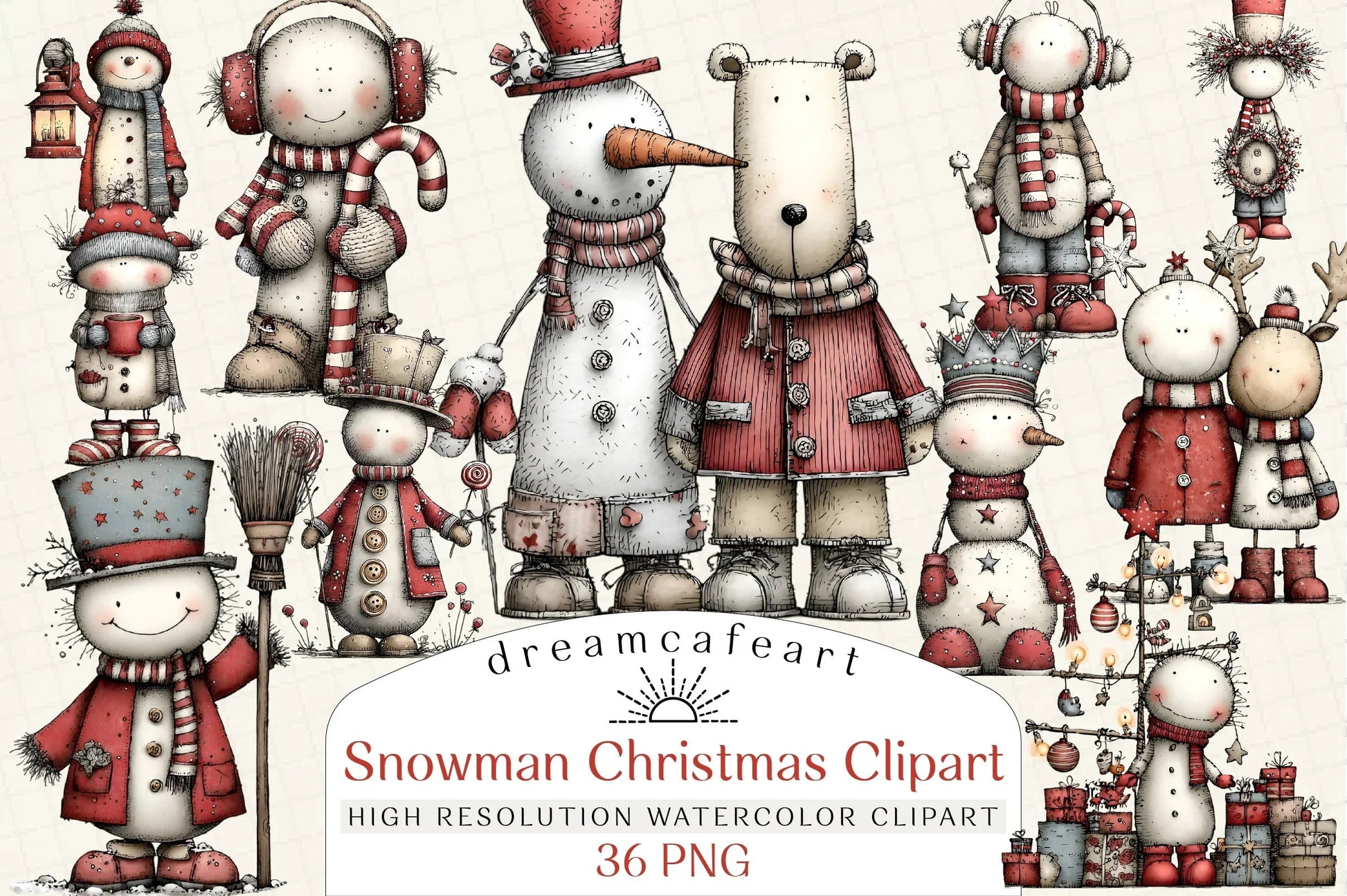 Whimsical Christmas Snowman Clipart Bundle - CraftNest - Digital Crafting and Art
